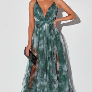 Lulus Emerald Green Tie-Dye Backless Maxi Dress